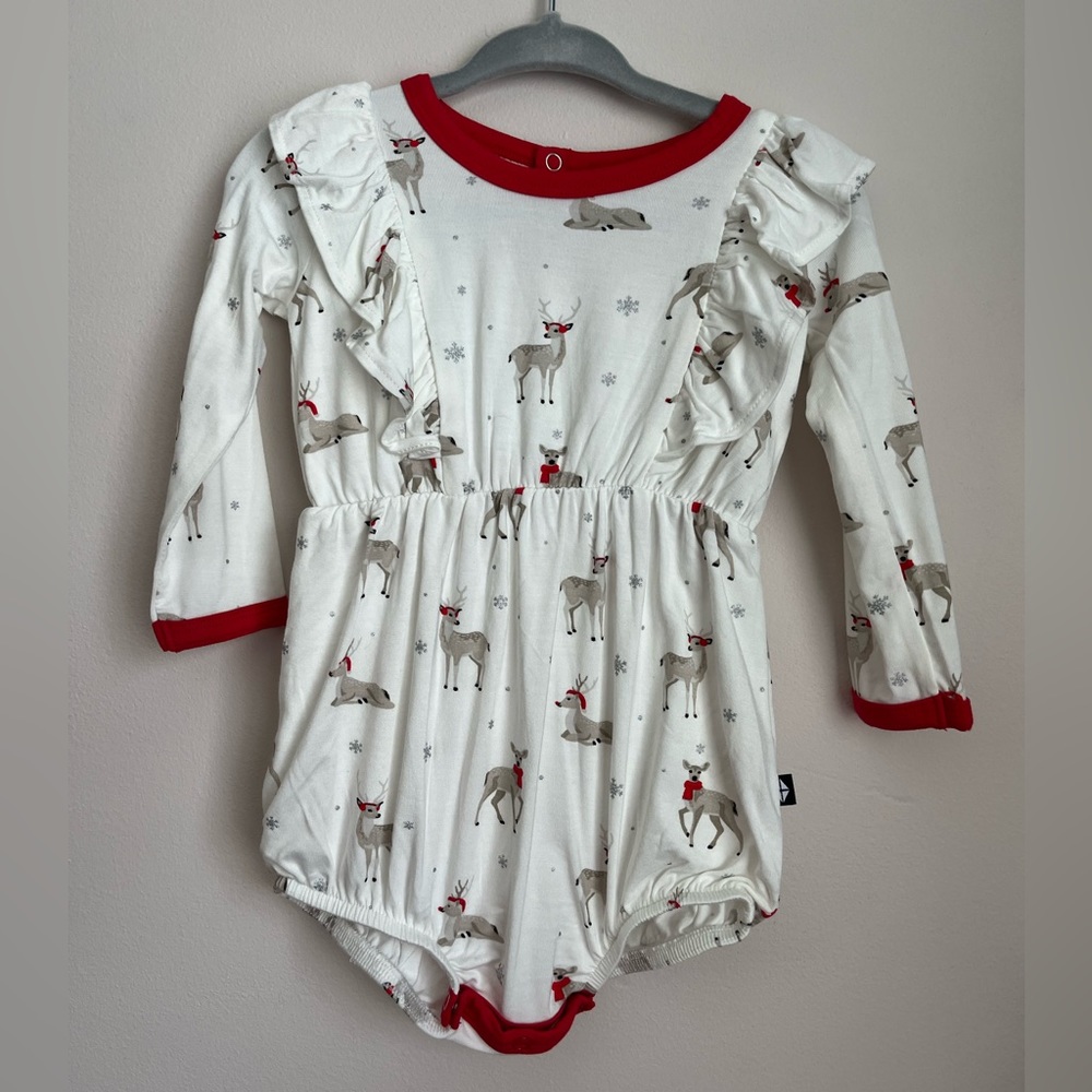 NWOT 6-12M Long Sleeve Bubble Romper in Cloud Deer